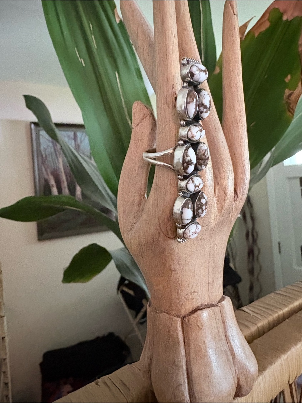 White and Brown Stone Bar Ring stamped sterling size I’m pretty sure size 8.